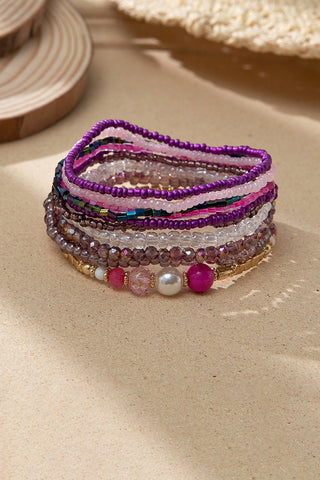 10pcs Pearl Beaded Bracelets Set- Purple