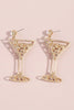 Cocktail Glass Rhinestone Drop Earrings