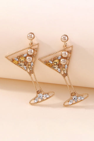 Cocktail Glass Rhinestone Drop Earrings