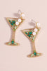 Green Cocktail Glass Rhinestone Drop Earrings