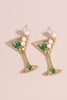 Green Cocktail Glass Rhinestone Drop Earrings