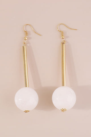 White Long Round Ball Drop Earrings