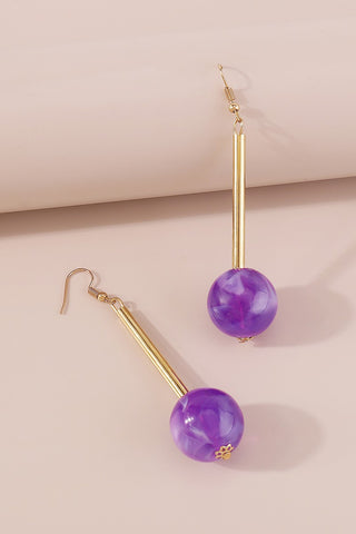 Purple Long Round Ball Drop Earrings