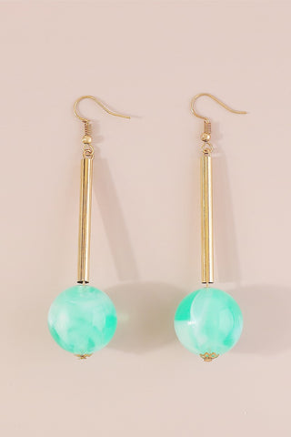 Green Long Round Ball Drop Earrings