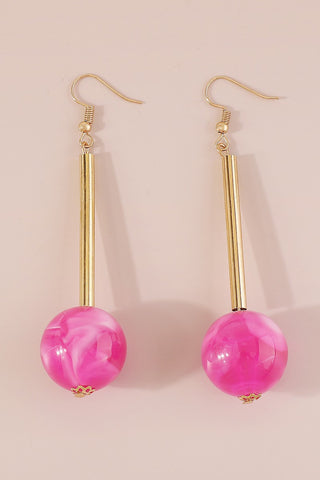 Pink Long Round Ball Drop Earrings