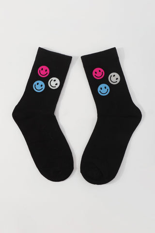 Neon Color Smiley Face Crew Socks