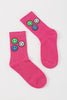 Pink Neon Color Smiley Face Crew Socks