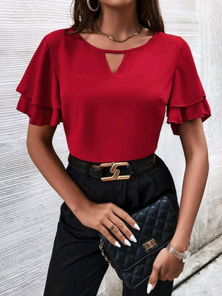 Keyhole Neckline Butterfly Sleeve Blouse