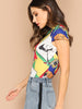 Mock Neck Colorblock Figure Print Tee