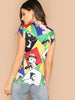 Mock Neck Colorblock Figure Print Tee