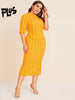 PLUS size Mock-Neck Grid Dress