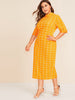 PLUS size Mock-Neck Grid Dress