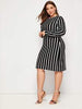 PLUS size Vertical Striped Fitted Dress