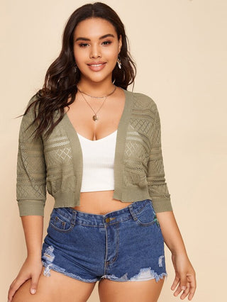 Plus Solid Open Front Crop Cardigan