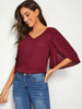 V-neck Petal Sleeve Solid Top