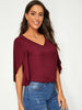 V-neck Petal Sleeve Solid Top