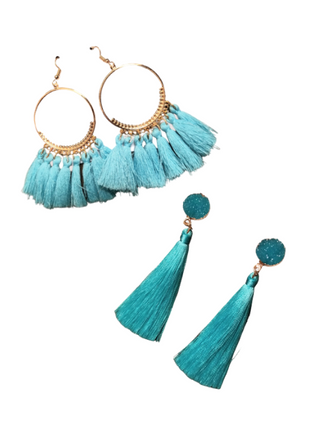 Set of 2 Tassel Charm Drop Earrings