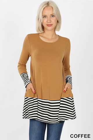 Premium Striped & Solid Contrast Top