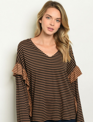 Black Taupe Stripes Top