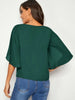 Dark Green V-neck Petal Sleeve Solid Top