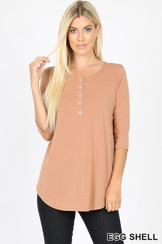 Beige 3/4 Sleeve Button Top