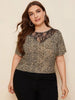 Leopard Print Floral Lace Yoke Top