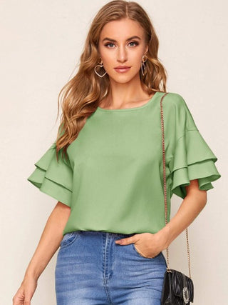 Drop Shoulder Flounce Sleeve Top