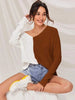 Batwing Sleeve Two Tone Rib-knit Top