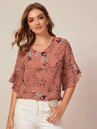 Bell Sleeve Floral Print Top