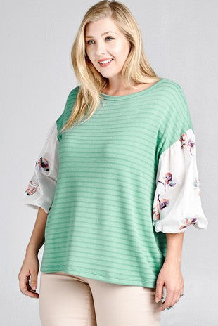 Stripe and Floral printed Loose-fit Blouse