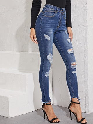 Raw Hem Ripped Skinny Jeans