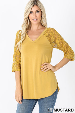 Light Mustard Lace Detail Top