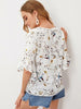 V-neck Botanical Print Flounce Sleeve Top