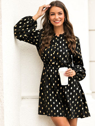 Gilding Polka Dot Contrast Lace Dress