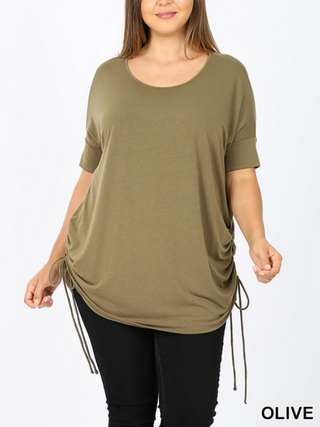 Plus Premium Short Sleeve Round Neck Ruched Top