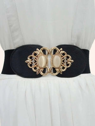 Rhinestone Decor Buckle Belt- Black