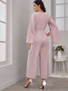 Solid Split Sleeve Wide Leg Jumpsuit