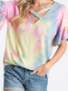 Criss Cross Neck Tie Dye Top